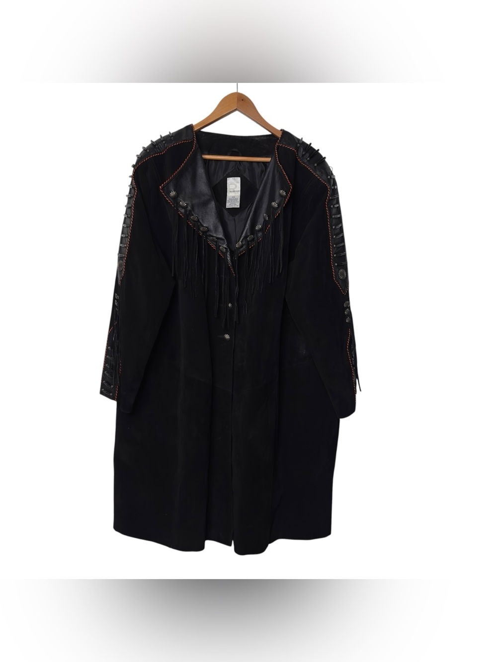 Roaman’s VTG Black Western Boho Fringe Concho Studded Plus Size Duster Jacket